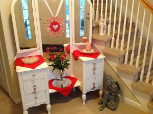 Valentine Entry Decor dancingdishanddecor besoentertaining, red pink hearts, leftover candy canes, 2013